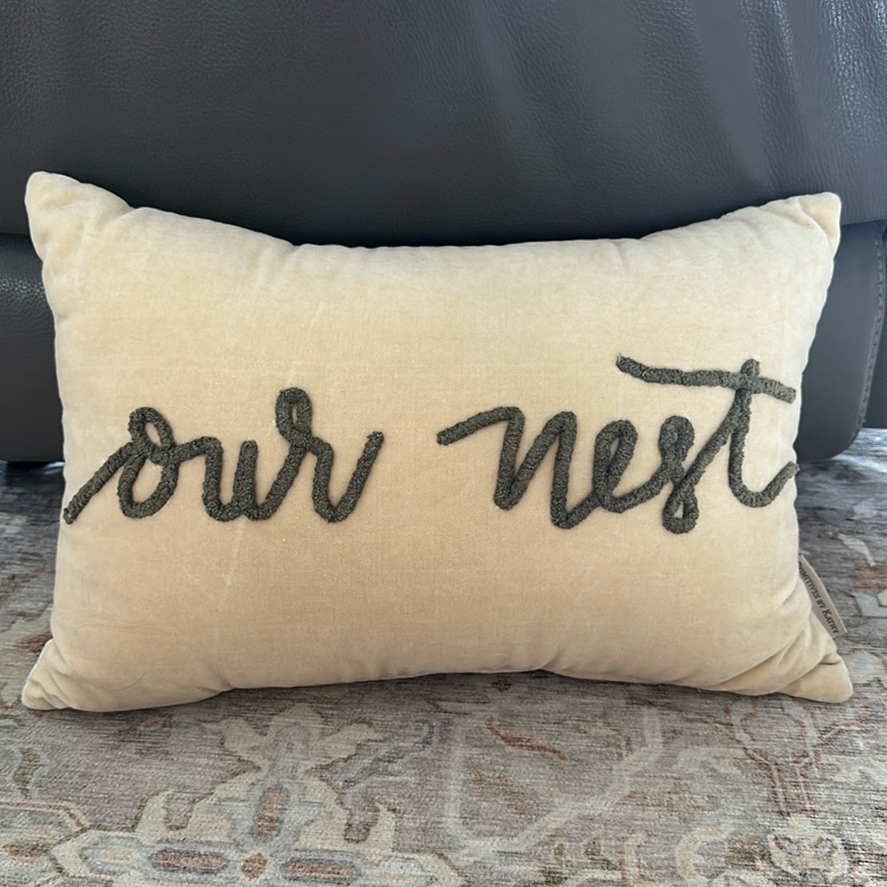 Primitives by Kathy Our Nest Velvet Pillow Cream Gray 19 x 12.5 PERFECT